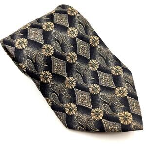 Johnny Carson - Men's Tie - Floral Paisley All Over Design -Black Gray Tan -Silk